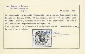 1857 - 40 cent. azzurro, cifre del ... 