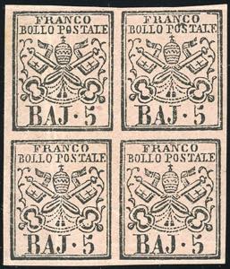 1852 - 5 baj rosa carminio (6A), blocco di ... 