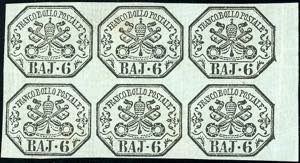 1852 - 6 baj grigio verdastro (7), blocco di ... 