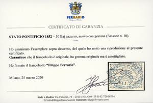 1852 - 50 baj azzurro (10), gomma ... 