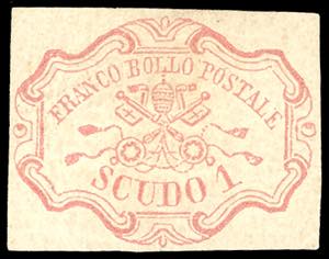 1852 - 1 scudo rosa carminio (11), gomma ... 
