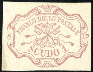 1852 - 1 scudo rosa carminio (11), gomma ... 