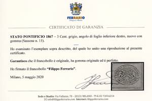 1867 - 3 cent. grigio (15), angolo ... 