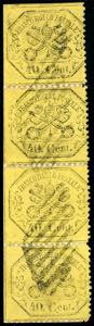 1868 - 40 cent. giallo (29b), striscia ... 