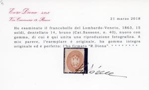 1864 - 15 soldi bruno, dent. 14 ... 