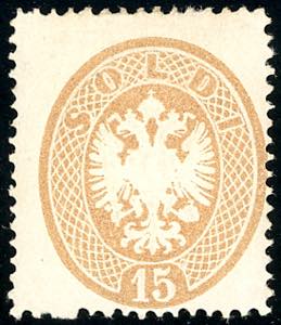 1864 - 15 soldi bruno, dent. 14 (40), gomma ... 