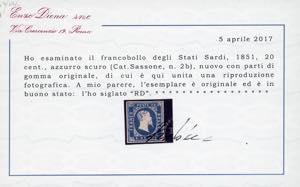 1851 - 20 cent. azzurro scuro ... 