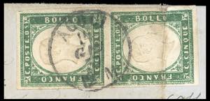 1857 - 5 cent. verde scuro (13Ac), ... 