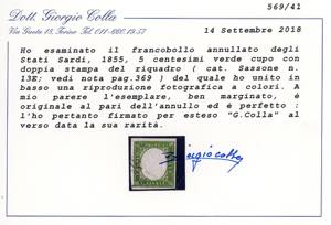 1863 - 5 cent. verde cupo, doppia ... 