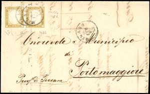 1862 - 10 cent. oliva chiaro (14Db), coppia, ... 