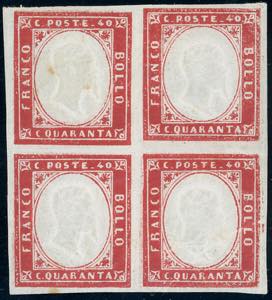 1860 - 40 cent. rosso (16C), blocco di ... 