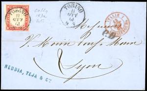 1861 - 40 cent. rosso vermiglio, filetto di ... 