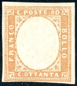 1858 - 80 cent. bistro arancio (17), gomma ... 