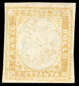 1859 - 80 cent. giallo ocra pallido (17A), ... 
