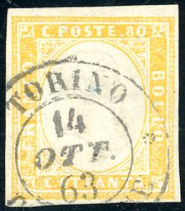 1861 - 80 cent. giallo (17Da), perfetto, ... 