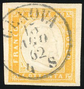 1862 - 80 cent. giallo (17Da), perfetto, ... 