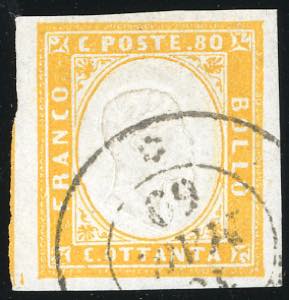 1862 - 80 cent. giallo (17Da), usato, ... 