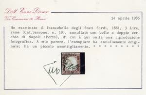 1861 - 3 lire rame (18), margini ... 