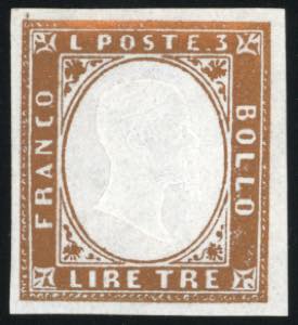 1861 - 3 lire rame vivo (18A), gomma ... 