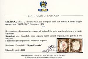 1861 - 3 lire rame vivo (18A), due ... 