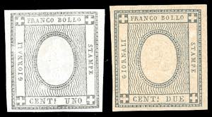 1861 - 1 e 2 cent. per stampati (19/20), ... 