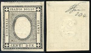 1861 - 2 cent. nero intenso (20e), ... 