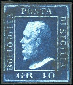 1859 - 10 grana azzurro cupo (12), usato, ... 