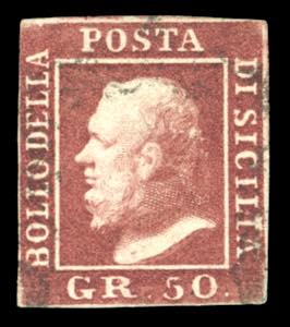 1859 - 50 cent. lacca bruno (14), usato, ... 