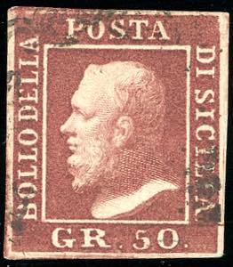 1859 - 50 grana lacca bruno (14), usato, ... 