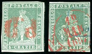 1851 - 4 crazie verde su grigio (6), due ... 