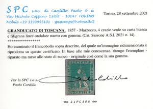 1857 - 4 crazie verde (14), gomma ... 