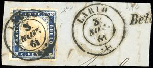 1861 - LARIO, punti 7 - 20 cent., stampa ... 