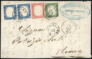 1863 - 15 cent. azzurro tipo Sardegna (11), ... 