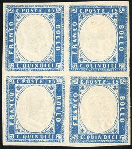 1863 - 15 cent. azzurro chiaro, blocco di ... 