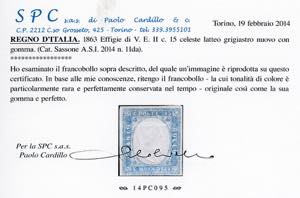 1863 - 15 cent. celeste latteo ... 