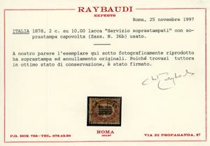 1878 - 2 cent. su 10 lire Servizio ... 