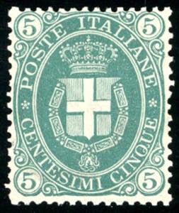 1889 - 5 cent. Stemma, fondo pieno (44), ... 