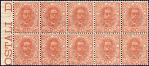 1895 - 20 cent. Umberto I (61), blocco di 10 ... 