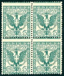 1901 - 5 cent. Floreale (70), blocco di ... 