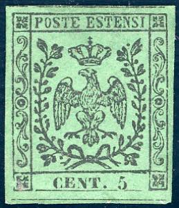 1852 - 5 cent. verde, senza punto dopo la ... 
