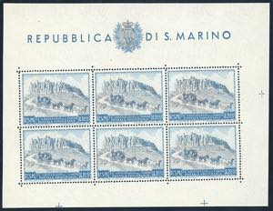 1949 - 100 lire UPU, foglietto (8), gomma ... 