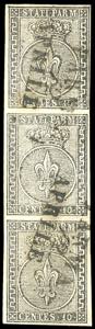 1852 - 10 cent. bianco (2), striscia ... 