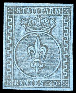1852 - 40 cent. azzurro (5), nuovo, gomma ... 