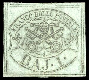 1854 - 1 baj verde grigiastro, inchiostro ... 