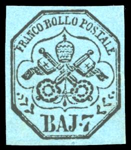 1852 - 7 baj azzurro (8), gomma originale, ... 