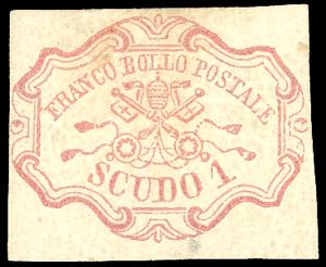 1852 - 1 scudo rosa carminio (11), nuovo, ... 