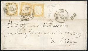 SARDEGNA-BELGIO 1860 - 80 cent, giallo ocra ... 