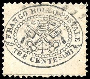 1868 - 3 cent. grigio rosa (23), usato, ... 