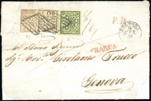 1856 - 5 baj rosa, falso per posta ... 
