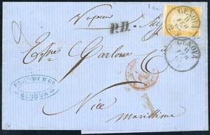 SARDEGNA-FRANCIA 1863 - 80 cent. giallo ... 